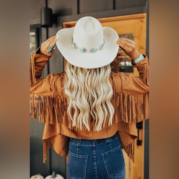 Cowboy/ Cowgirl Faux Suede Hat w/Turquoise & Silver Accents - Picture 2 of 10